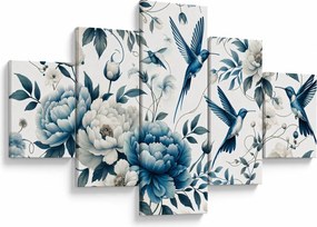 Obraz - Kolibry z kwiatami (125x70 cm)