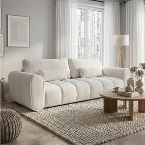 Sofa SOUTH 254x103 cm rozkładana z funkcją spania, w tkaninie GERRA 5 białej