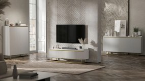 Ryflowana komoda z szafkami i szufladami Selene 3D3SZ, biała na złotych płozach