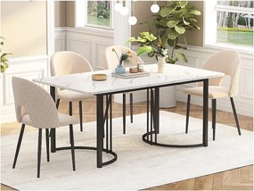 Stół jadalny 140x80 cm z regulowanymi nogami - konstrukcja metalowa - okleina w wzór marmuru - Biały i Czarny