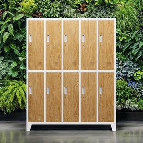 Szafka BHP ubraniowa biała/złoty dąb: Eco Design 10-drzwiowa BARTEK