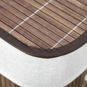 HOMCOM Kosz na Pranie 100L Bambus Poliester Bawełna z 3 Uchwytami Brązowy Biały 52x32x63cm | Aosom PL