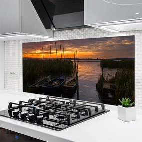 Panel Szklany Łodzie na Trawiastym Brzegu