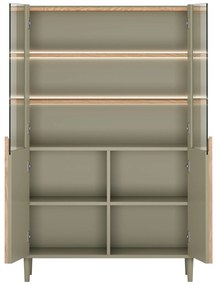 Witryna Amilio do salonu 100 cm na nóżkach - eukaliptus / dąb baltic dune / uchwyty dąb naturalny