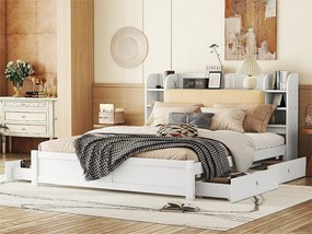 Łóżko podwójne 180x200cm - 4 szuflady - schowki na wezgłowiu - Białe