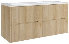 Podwieszana szafka łazienkowa prążkowana z umywalką wpuszczaną - Jasny naturalny - 120 cm - ORISO