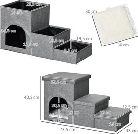 PawHut Schody dla psów 3-stopniowe dla kotów z jaskinią 3 w 1 jasnoszare | Aosom PL