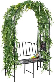 Ławka ogrodowa z różanym pergolą, koloru czarnego