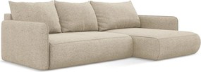 Narożnik prawostronny z funkcją spania - z tkaniny szenilowej - ciemny beż - NANEA