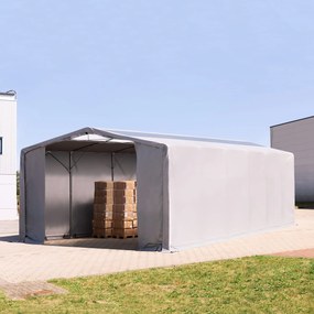TOOLPORT 8x12m Hala namiotowa - 4,0 m wysokość ścian bocznych z bramą na zamek błyskawiczny i świetlikami dachowymi, PRIMEtex 2300, szary, bez statyki - (80022)