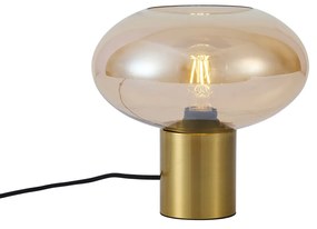 Designerska lampa stołowa mosiężna z bursztynowym szkłem - UmbrellaDesignerski Oswietlenie wewnetrzne