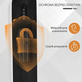 HOMCOM Grzejnik termoelektryczny 2000 Watt   Zdalne sterowanie 24-godzinny timer Oscylacja Metal, Plastik Biały + Czarny 21 x 21 x 63,5 cm