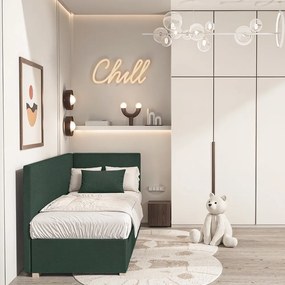 Ciemnozielone narożne łóżko dziecięce ze schowkiem i materacem 90x200 cm Flexi – Ghado