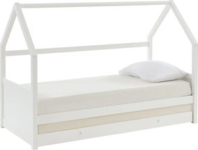 Łóżko wysuwane domek 2 szuflady 2 x 90 x 190 cm – Drewno sosnowe – Białe – CHORI