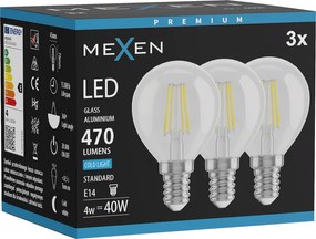 Mexen Vintis 3x żarówka filament LED E14, G45, 4W, Zimna - 6500K, 470 lm, clear - L156-E14-0465-00x03