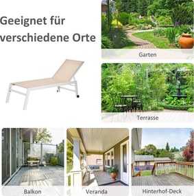 Outsunny Leżak Ogrodowy z 5-stopniową Regulacją Oparcia Kremowy Aluminium Wygodny 169x65x102cm | Aosom PL