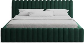 Ciemnozielone tapicerowane łóżko dwuosobowe ze schowkiem ze stelażem 180x200 cm Lemi – Makamii