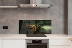 Szkło do Kuchni na Ścianę Kobieta-Drzewo pod Chmurami