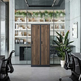 Szafka ubraniowa BHP ubraniowa antracytowa/ orzech: czterokomorowa Eco Design KACPER, 800 x 1800 x 500 mm