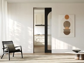 Przesuwne drzwi z systemem chowanym w ścianie z drewna i MDF - czarny łuk i szkło hartowane ryflowane - W205 x S93 cm - ODEZA