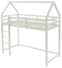 Łóżko domek na antresoli 90 x 190 cm – Lita sosna – Białe – TARZIA
