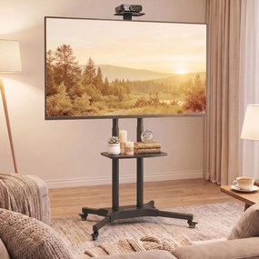 HOMCOM Stojak TV na kółkach do telewizorów 81,3–190,5 cm Regulowany stojak TV z 2 półkami, metal, max. VESA 400x600mm | Aosom PL