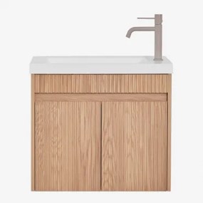 Zestaw Wiszących Mebli Łazienkowych Zintegrowany Z Umywalką Narek Popielaty Brąz & Bezlusterkowiec & Mokka - Sklum