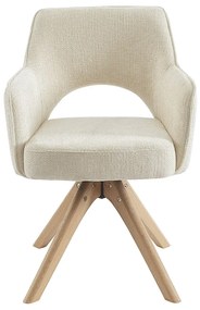 Krzesło obrotowe z podłokietnikami z tkaniny i drewna dębowego - Kremowy - KONYA