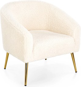 Fotel Grifon tapicerowany tkaniną typu baranek na złotych nóżkach