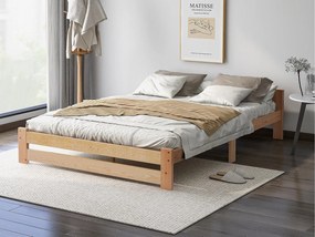Łóżko proste z litego drewna 140x200cm z wezgłowiem i stelażem na listwy - Naturalne
