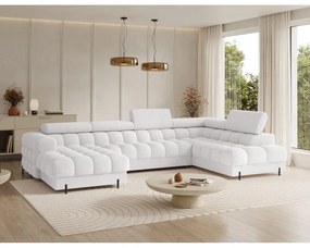 Kremowy rozkładany narożnik z materiału bouclé (prawostronny/w kształcie litery U) Feraria – ELTAP