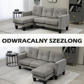 HOMCOM narożnik sofa w kształcie L z odwracalną chaiselongue tapicerowana tkaniną lnianą wygodna kanapa brązowa | Aosom PL