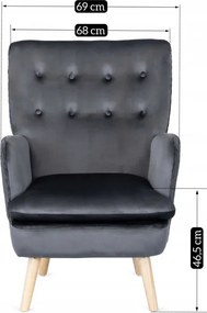 Fotel Uszak Wypoczynkowy SANTOS Szary Welurowy Nowoczesny Loft