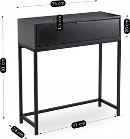 Konsola do przedpokoju loftowa Petra 75 cm, z szufladą, czarna