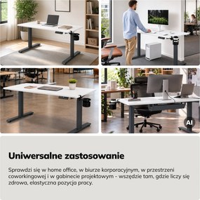 Biurko elektryczne z regulacją wysokości ergonomiczne antracytowo-białe, 1400x700 mm: ARIA