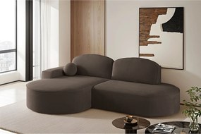 Narożnik z funkcją spania i pojemnikiem Modena Runden, tkanina Salvador, Ciemnobrązowy, Lewy