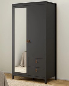 Dwudrzwiowa szafa z lustrem i szufladami Madrid, czarny mat