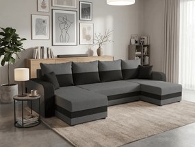 Rozkładana sofa narożna w kształcie U VALERIO 305x140 cm, ciemnoszara/antracytowa
