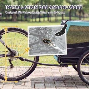 PawHut Składana przyczepka rowerowa z odblaskami, smyczą, dla średnich psów do 20 kg, 143 x 70 x 90 cm, jasnoniebieska | Aosom PL