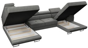 Duża sofa narożna z regulowanymi zagłówkami i pojemnikiem na pościel, złoty/musztardowy, Aspen U, lewy