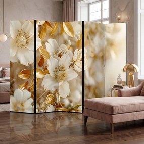 Parawan pokojowy 5-częściowy 225x172 Dwustronny dekoracyjny glamour Beżowy Złoty Ogród Magnolii
