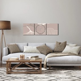 Obraz - Beżowe liście N⁰1 (z zegarem) (90x30 cm)