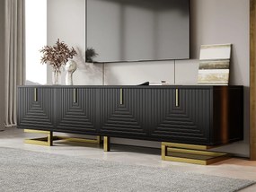 Szafa pod TV 160×38×44,5 cm - 4 drzwi - Złote uchwyty i nogi - Płyta wiórowa - czarny