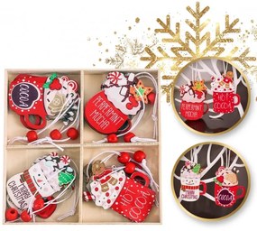 Zestaw HOT DRINKS Świąteczne dekoracje drewniane, 12 szt