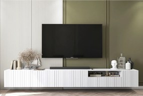 Szafka RTV z 7 drzwiami i wnęką – korpus biały mat, fronty ryflowane biały mat – 300 cm