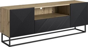 Szafka RTV Asha 167 cm z szufladą i metalowym stelażem - artisan / czarny mat