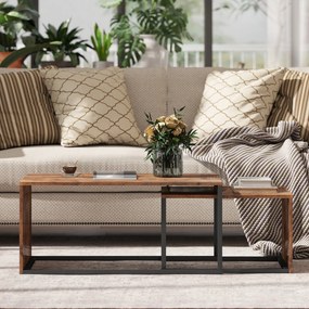 HOMCOM Zestaw 2 stolików, stolik kawowy, stolik pomocniczy, MDF, Metal, 90 x 48 x 42 cm/59 x 42 x 36 cm, Czarny+Brązowy