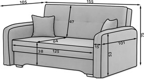 Rozkładana sofa 2-miejscowa LAINE, czarna