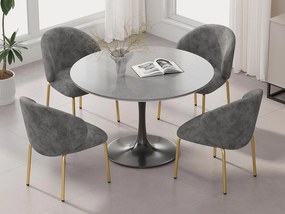 Zestaw 4 Krzeseł z tkaniny chenille - złocone metalowe nogi - krzesło do toaletki - krzesło do jadalni - Szary