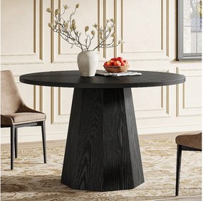 Czarny okrągły stół jadalny, 118 cm okrągły mały stół kuchenny z solidnym, skośnym cokołem